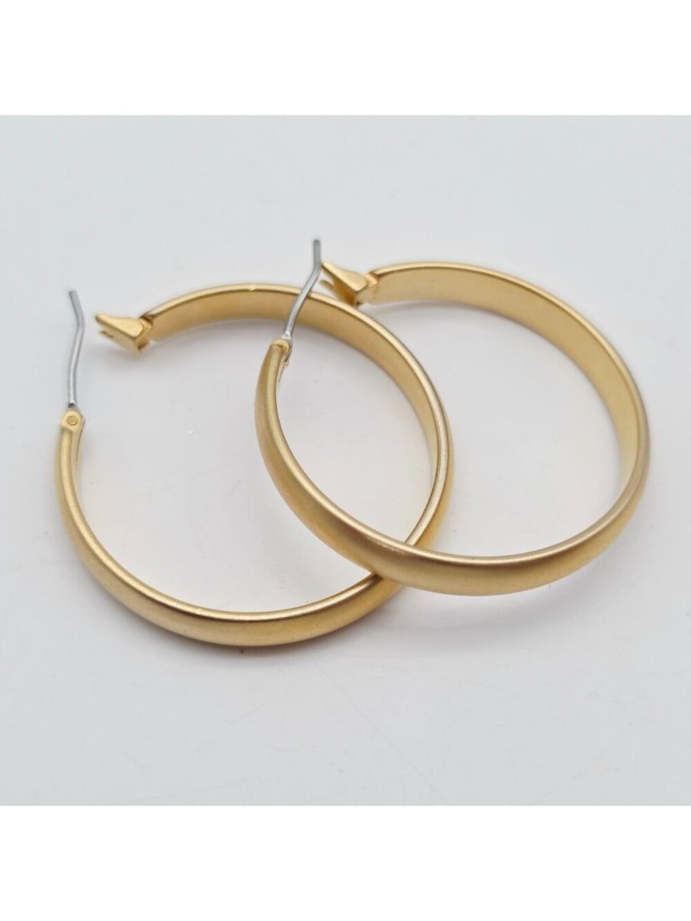 Gold-Tone Matte Hoop Earrings Hinge & Notched Post Closure Minimalist Design